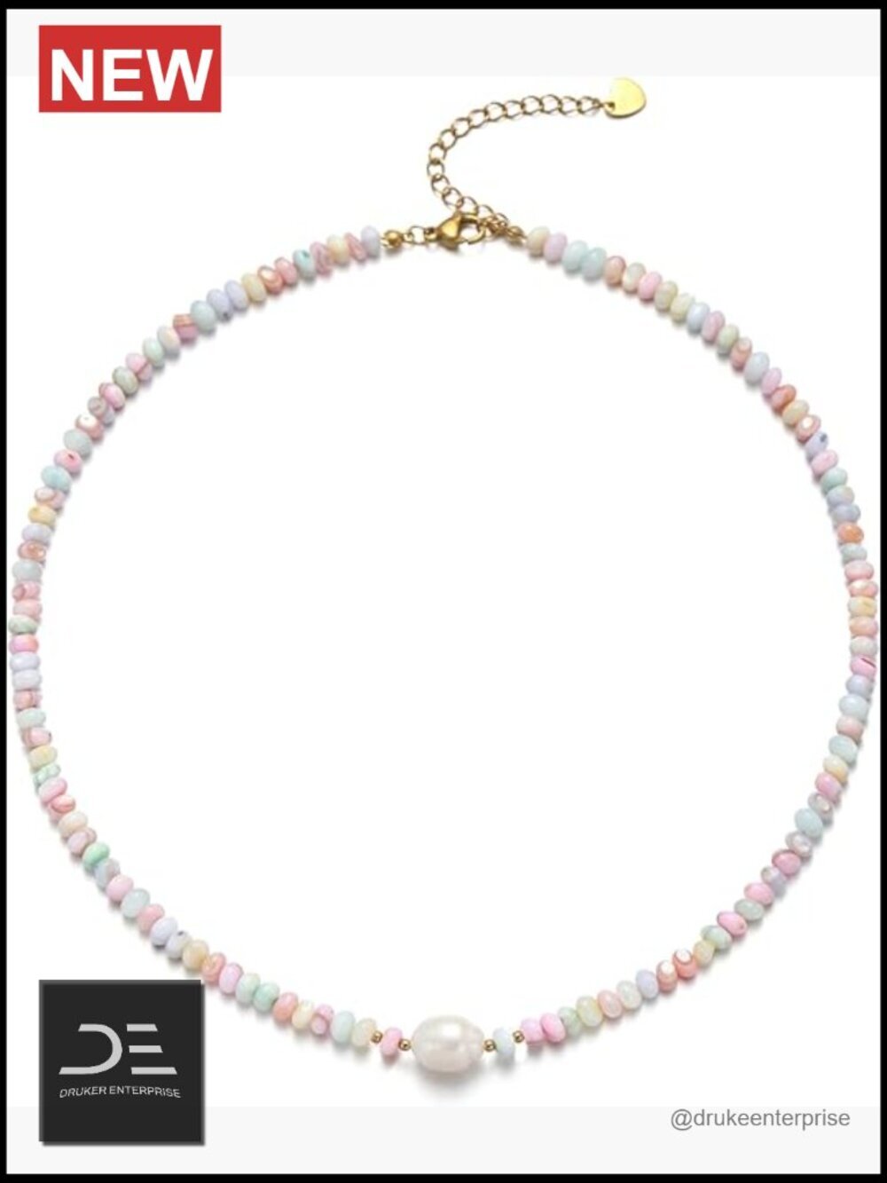 Beaded Seashell Necklace with Freshwater Pearl 14K Gold Plated Boho Summer